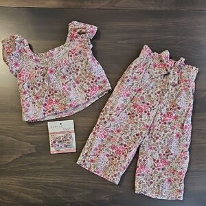 Btween Baby Floral Linen Blend Matching Set